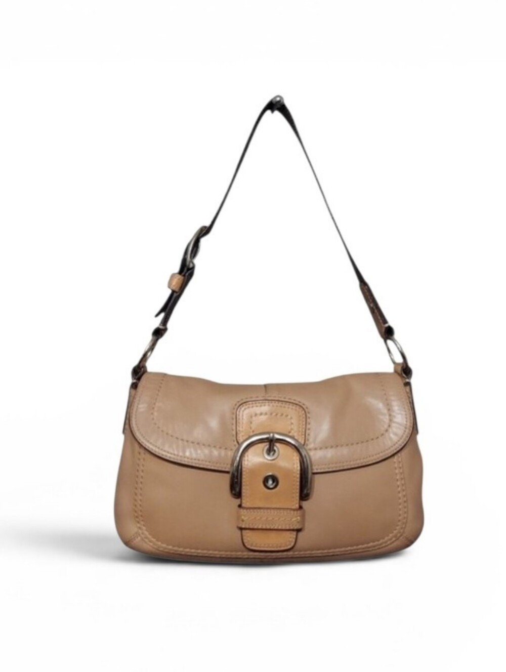 Coach Vintage Y2K Soho Buckle Flap Tan Leather Shoulder Bag W/ Chrome HW EUC